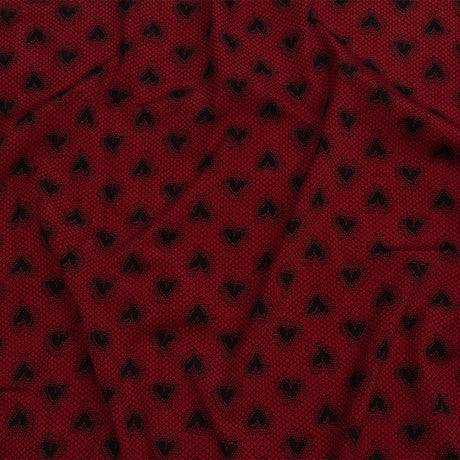 Italian Red and Black Lace Hearts Stretch Nylon Jersey