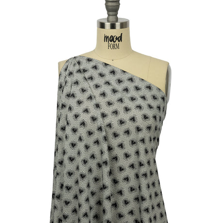 Italian White and Black Lace Hearts Stretch Nylon Jersey