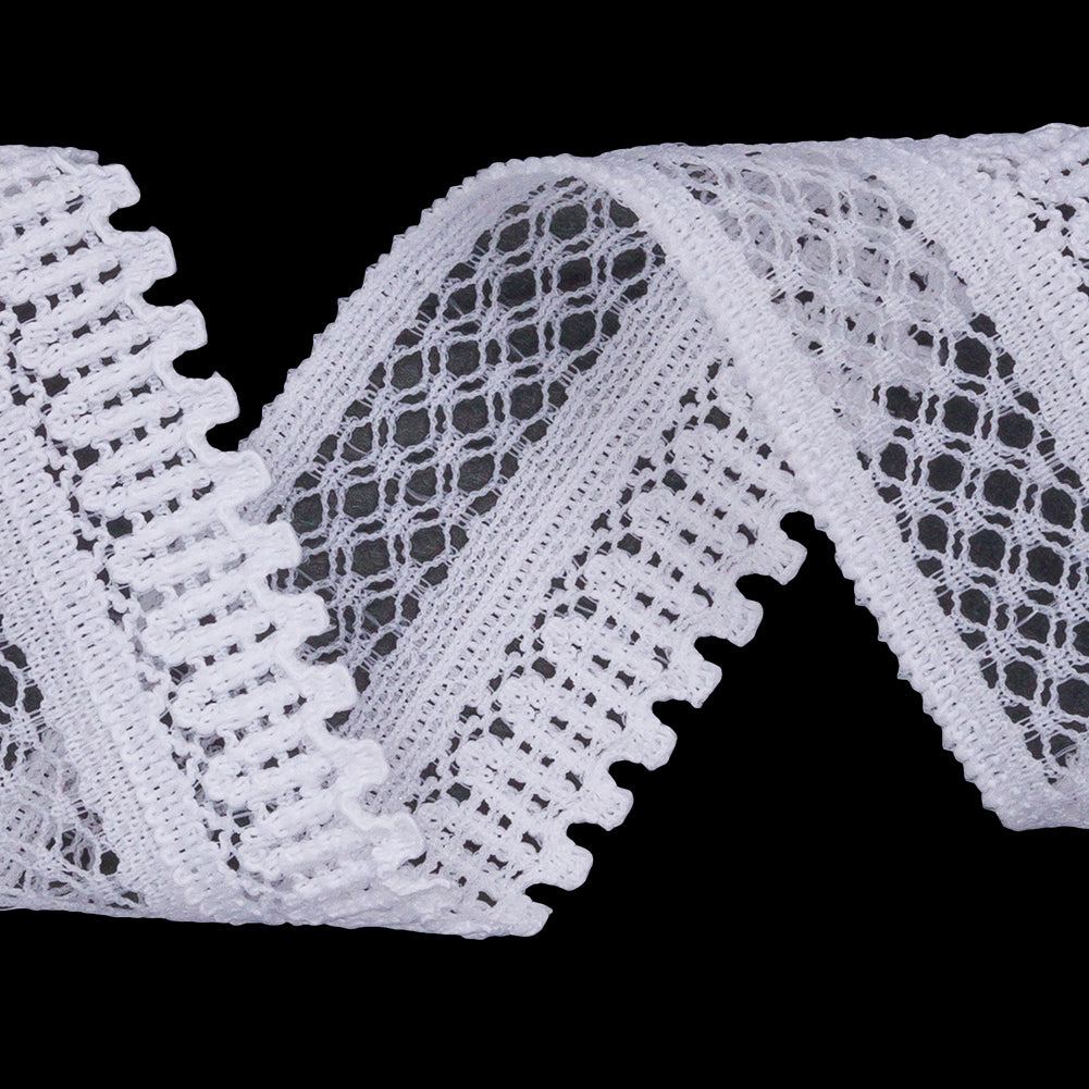 White Latticework and Scallops Stretch Lace Trim - 1"