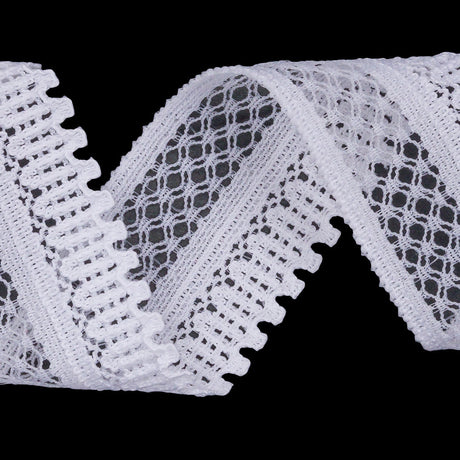 White Latticework and Scallops Stretch Lace Trim - 1"