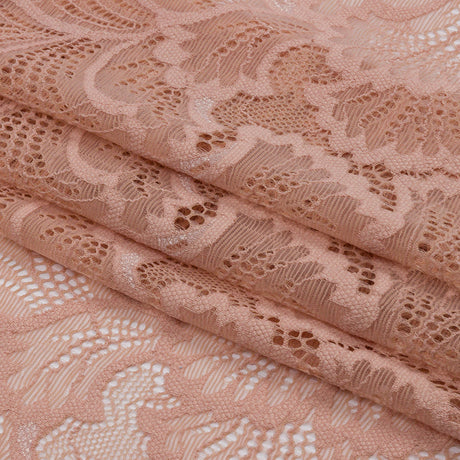Brut Rose Fanning Leaves Stretch Lace Trim with Scalloped Edges - 9"