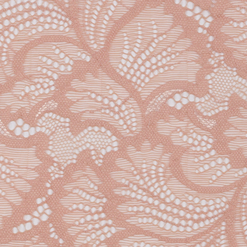 Brut Rose Fanning Leaves Stretch Lace Trim with Scalloped Edges - 9"