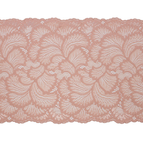 Brut Rose Fanning Leaves Stretch Lace Trim with Scalloped Edges - 9"