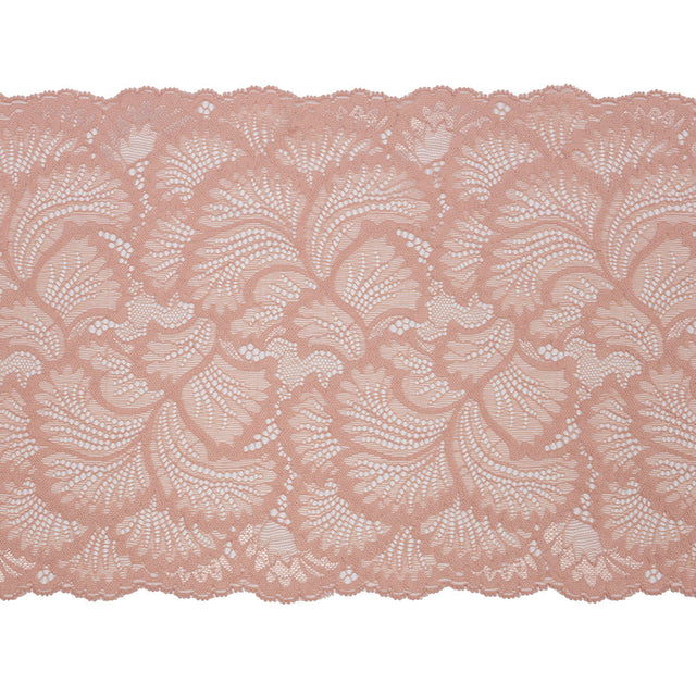 Brut Rose Fanning Leaves Stretch Lace Trim with Scalloped Edges - 9"