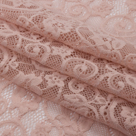 Blush Floral Scrolls Stretch Lace Trim with Scalloped Edges - 6.25"