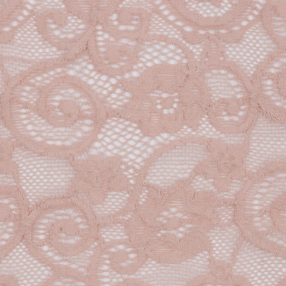 Blush Floral Scrolls Stretch Lace Trim with Scalloped Edges - 6.25"