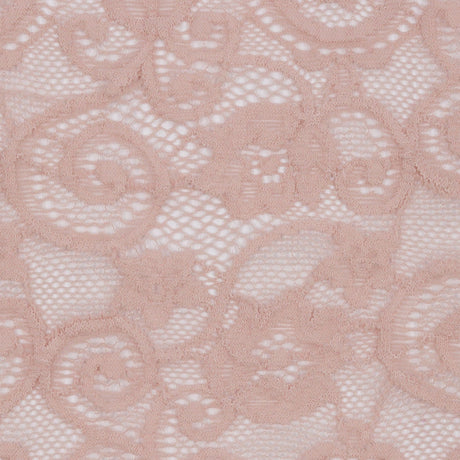 Blush Floral Scrolls Stretch Lace Trim with Scalloped Edges - 6.25"