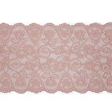 Blush Floral Scrolls Stretch Lace Trim with Scalloped Edges - 6.25"