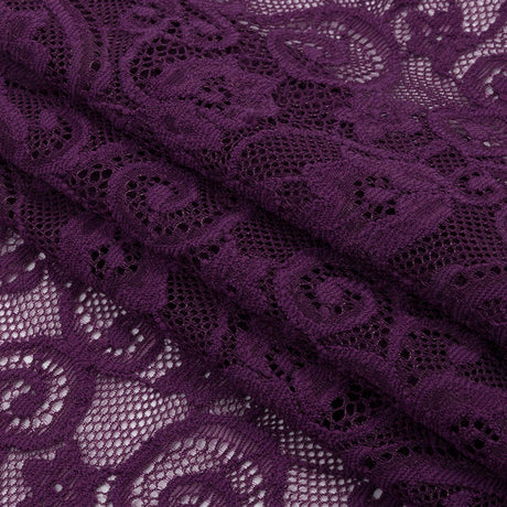 Purple Floral Scrolls Stretch Lace Trim with Scalloped Edges - 6.25"