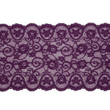Purple Floral Scrolls Stretch Lace Trim with Scalloped Edges - 6.25"