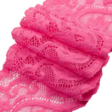 Petal Pink Floral Waves Stretch Lace Trim with Scalloped Edges - 2.875"