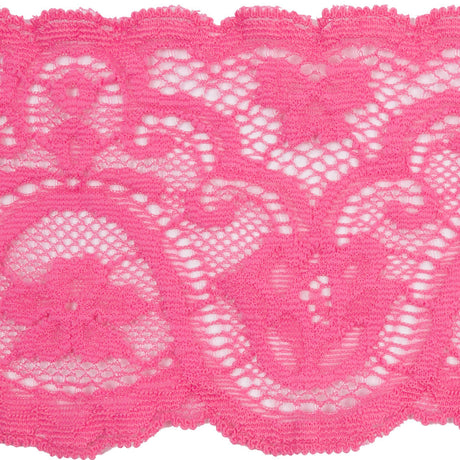 Petal Pink Floral Waves Stretch Lace Trim with Scalloped Edges - 2.875"