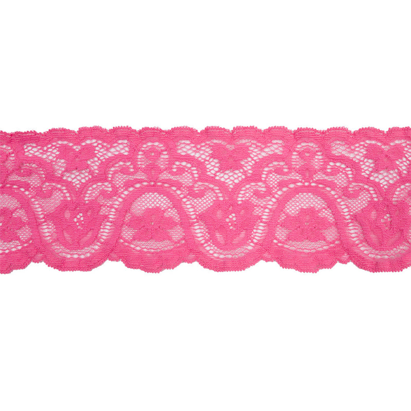 Petal Pink Floral Waves Stretch Lace Trim with Scalloped Edges - 2.875"