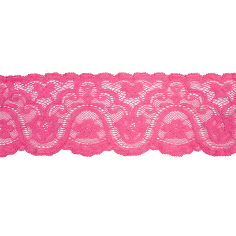 Petal Pink Floral Waves Stretch Lace Trim with Scalloped Edges - 2.875"