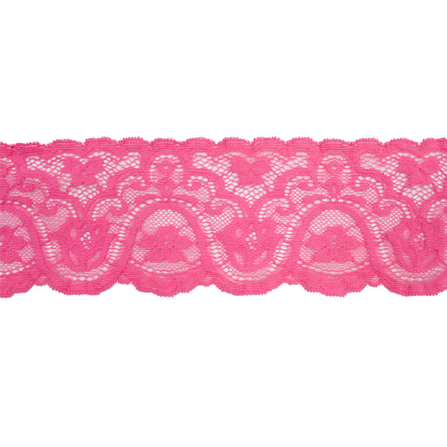 Petal Pink Floral Waves Stretch Lace Trim with Scalloped Edges - 2.875"