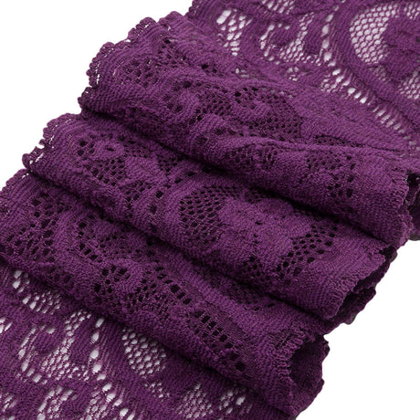 Purple Rose Floral Waves Stretch Lace Trim with Scalloped Edges - 2.875"
