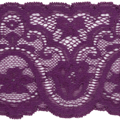 Purple Rose Floral Waves Stretch Lace Trim with Scalloped Edges - 2.875"