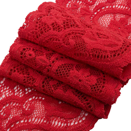 Scarlet Floral Waves Stretch Lace Trim with Scalloped Edges - 2.875"