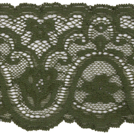 Spruce Floral Waves Stretch Lace Trim with Scalloped Edges - 2.875"