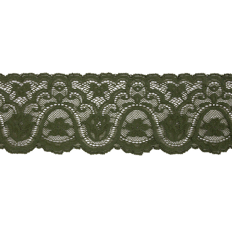 Spruce Floral Waves Stretch Lace Trim with Scalloped Edges - 2.875"