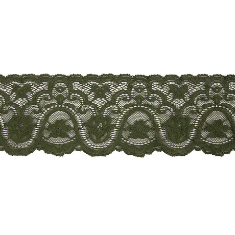 Spruce Floral Waves Stretch Lace Trim with Scalloped Edges - 2.875"