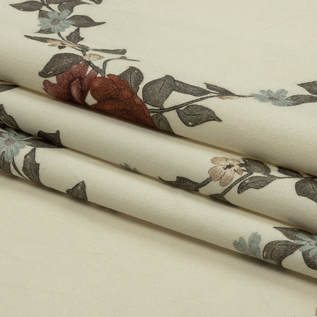 Brushed Stretch Cotton Twill Print - Cream, Green and Red Floral Lattice - Mood Exclusive Rose Above