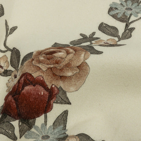 Brushed Stretch Cotton Twill Print - Cream, Green and Red Floral Lattice - Mood Exclusive Rose Above