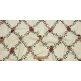 Brushed Stretch Cotton Twill Print - Cream, Green and Red Floral Lattice - Mood Exclusive Rose Above