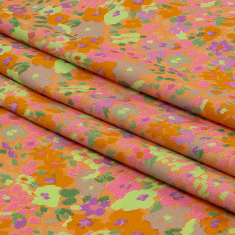 Stretch Cotton and Viscose Sateen Print - Pink and Orange Floral - Mood Exclusive Sunburst