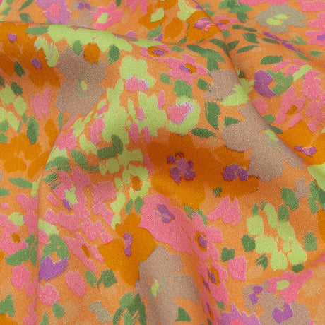 Stretch Cotton and Viscose Sateen Print - Pink and Orange Floral - Mood Exclusive Sunburst