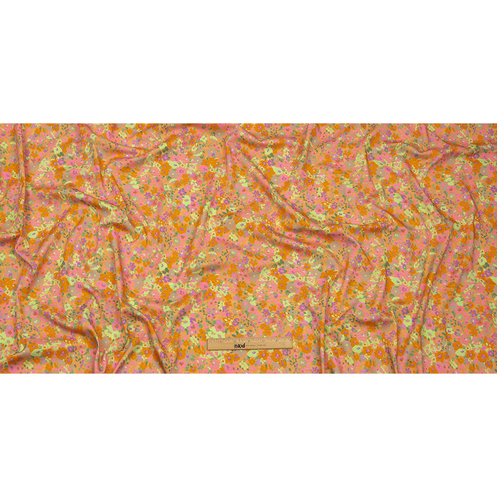 Stretch Cotton and Viscose Sateen Print - Pink and Orange Floral - Mood Exclusive Sunburst