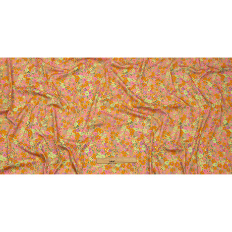 Stretch Cotton and Viscose Sateen Print - Pink and Orange Floral - Mood Exclusive Sunburst