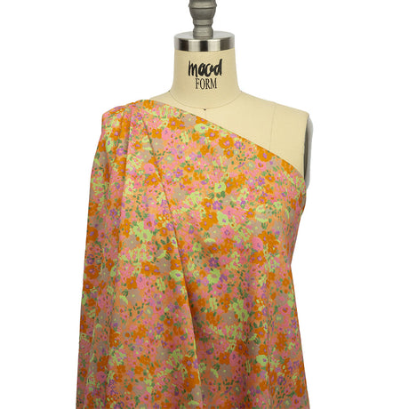 Stretch Cotton and Viscose Sateen Print - Pink and Orange Floral - Mood Exclusive Sunburst