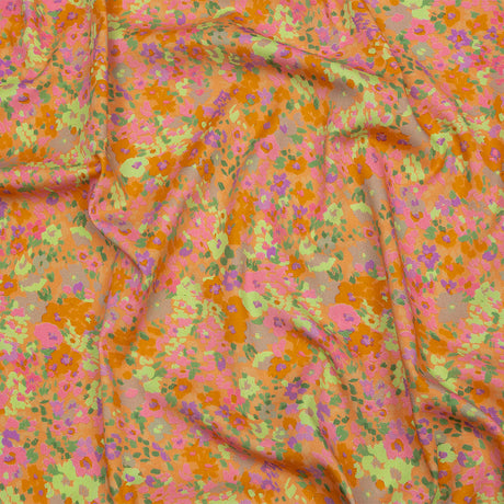 Stretch Cotton and Viscose Sateen Print - Pink and Orange Floral - Mood Exclusive Sunburst