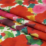 Stretch Cotton and Viscose Sateen Print - Red, Yellow and Green Painterly Floral - Mood Exclusive Spring Afternoon