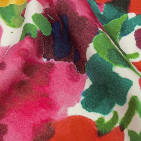 Stretch Cotton and Viscose Sateen Print - Red, Yellow and Green Painterly Floral - Mood Exclusive Spring Afternoon