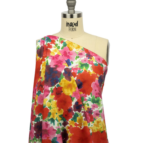 Stretch Cotton and Viscose Sateen Print - Red, Yellow and Green Painterly Floral - Mood Exclusive Spring Afternoon