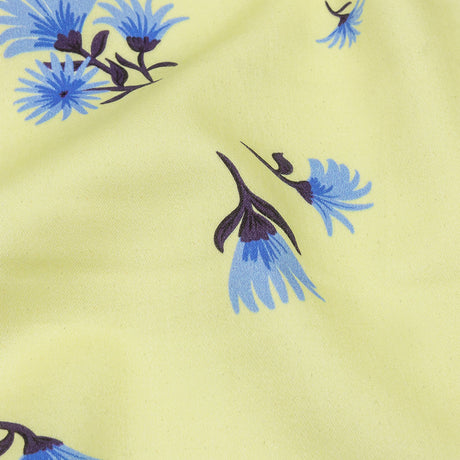 Stretch Cotton and Viscose Sateen Print - Pale Yellow and Blue Floral - Mood Exclusive Daisy Dance