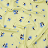 Stretch Cotton and Viscose Sateen Print - Pale Yellow and Blue Floral - Mood Exclusive Daisy Dance