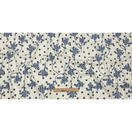 Stretch Cotton and Viscose Sateen Print - Blue and Cream Striped Flowers - Mood Exclusive Drip Drip Drop