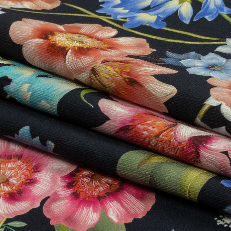 Mood Exclusive Navy Florist's Cuttings Stretch Cotton Woven