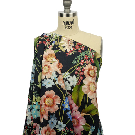 Mood Exclusive Navy Florist's Cuttings Stretch Cotton Woven