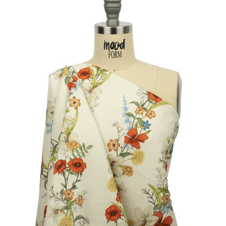Mood Exclusive White Wildflower Fields Stretch Cotton Woven