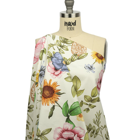Stretch Cotton Canvas Print - White, Pink and Green Floral - Mood Exclusive Wonderland Garden
