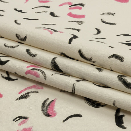 Stretch Cotton Canvas Print - White, Black and Pink Abstract Marks - Mood Exclusive Kindergarten Couture