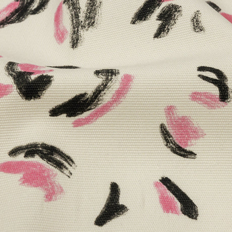 Stretch Cotton Canvas Print - White, Black and Pink Abstract Marks - Mood Exclusive Kindergarten Couture
