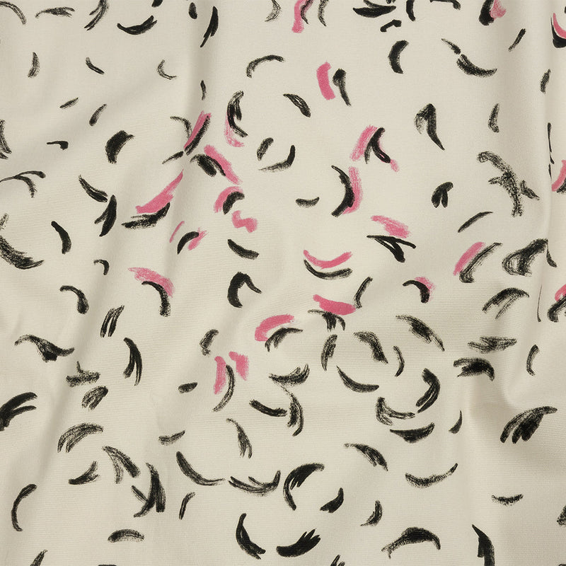 Stretch Cotton Canvas Print - White, Black and Pink Abstract Marks - Mood Exclusive Kindergarten Couture