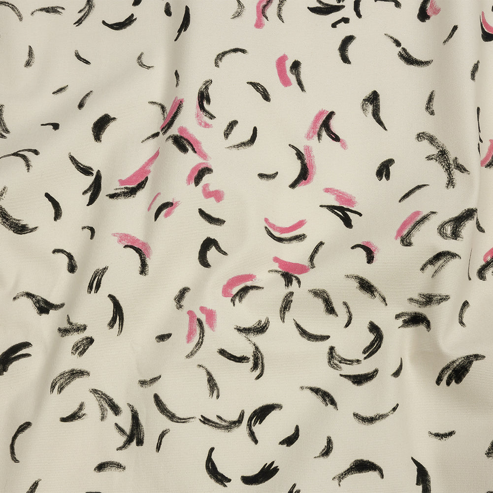 Stretch Cotton Canvas Print - White, Black and Pink Abstract Marks - Mood Exclusive Kindergarten Couture