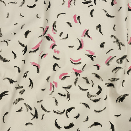 Stretch Cotton Canvas Print - White, Black and Pink Abstract Marks - Mood Exclusive Kindergarten Couture