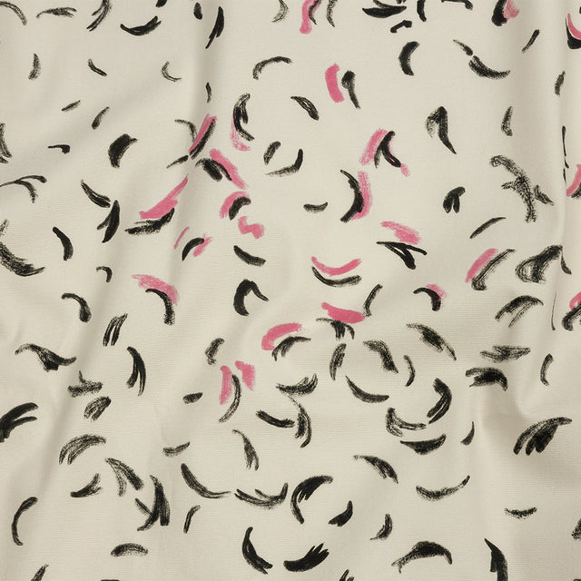 Stretch Cotton Canvas Print - White, Black and Pink Abstract Marks - Mood Exclusive Kindergarten Couture